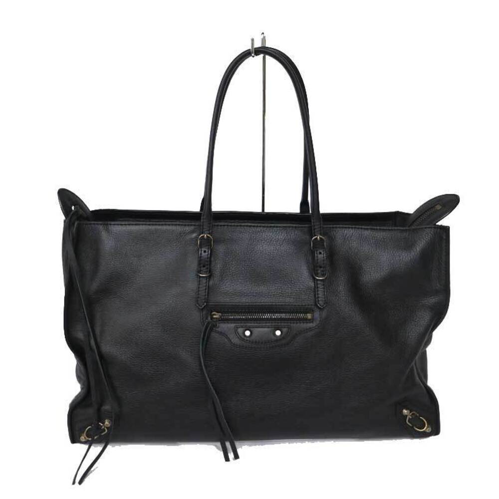BALENCIAGA Paper Zip Tote Bag Leather Black